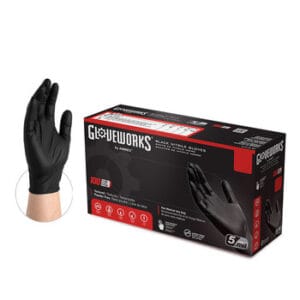 Ammex Gloveworks Black Large Powder Free Disposable Gloves - Industrial Grade - Textured Finish - GPNB46100